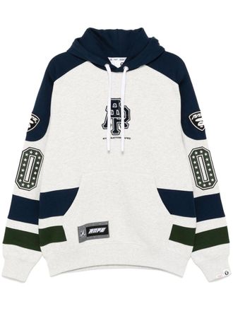 Aape By A Bathing Ape logo-patch striped hoodie - men - Cotton/Polyester - S - Grey
