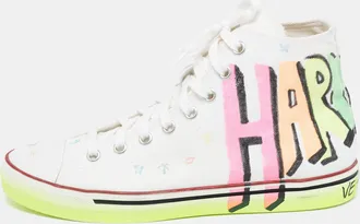 VETEMENTS White Canvas Printed Hard Core Happiness High Top Sneakers