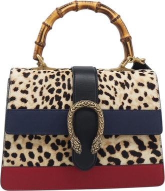 Gucci Dionysus Bamboo Top Handle Printed Pony Hair With Leather Beige Leather Handbag (Pre-Owned)