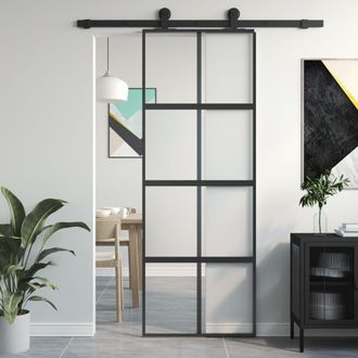Berkfield Home Sliding Door Black 76x205 cm Tempered Glass & Aluminium