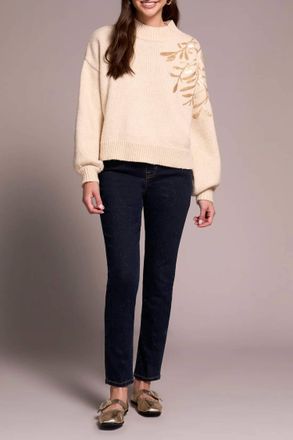 Tribal Long Sleeve Mock Neck Sweater With Sequins In Heather Latte