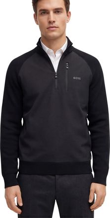HUGO BOSS Boss Green Civic trui zwart effen half zip normale fit