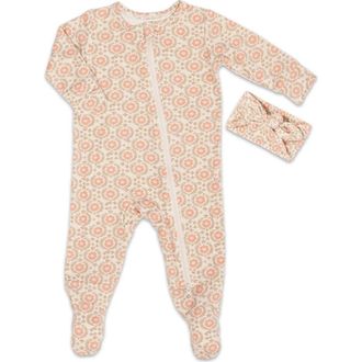 Everly Grey Jersey Long Sleeve Footie & Head Wrap Set in Bohemian at Nordstrom, Size Newborn