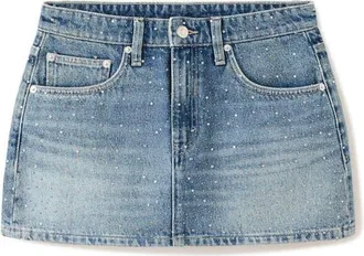 Mango Rhinestone Denim Miniskirt in Medium Blue at Nordstrom, Size X-Small