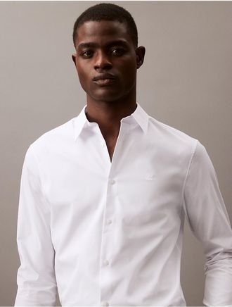 Calvin Klein Mens Slim Stretch Shirt - White - S