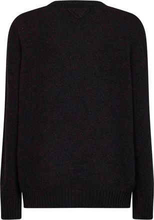 Prada Womens Crewneck Cashmere Wool Sweater, Black Virgin