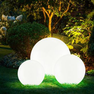 ETC Shop Luci Solari A Led Luci Da Presa Decorazione Da Giardino Luci Da Esterno Sfera Rotonda Bianca Con Picchetto, Ip44, Batteria, Plastica, Bianco Argento, 
