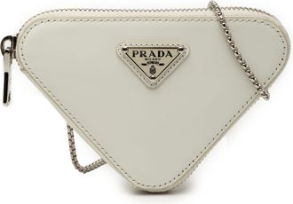 Prada Tweedekans Mini Geborsteld Leren Driehoek Ketting Tas