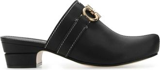 Ferragamo Black Leather Phobos Mules