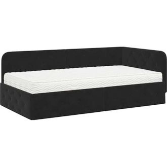 vidaXL Corner Bed Frame with Mattress Black 90 x 190 cm Velvet vidaXL
