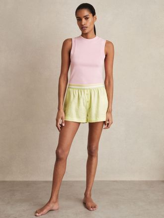 Reiss Lemon Yellow Linen-blend Contrast-waist Boxer Shorts, XS