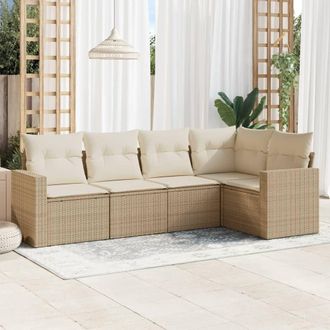 vidaXL Vidaxl - Juego De Sof&aacute;s Jard&iacute;n Con Cojines 5 Pzas Rat&aacute;n Sint&eacute;tico Beige
