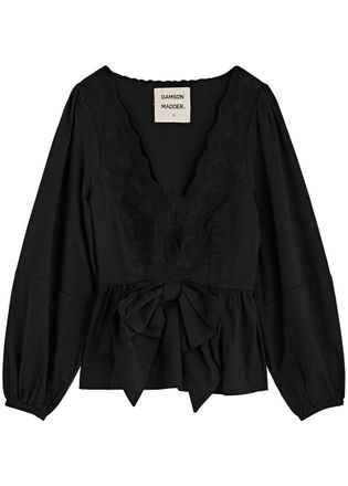 Damson Madder Eugenie Bow-embellished Cotton Blouse - Black - 14 (UK14 / L)