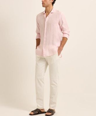 Orlebar Brown Giles Linen Tailored-Fit Shirt in Pale Pink/white at Nordstrom, Size Xxx-Large