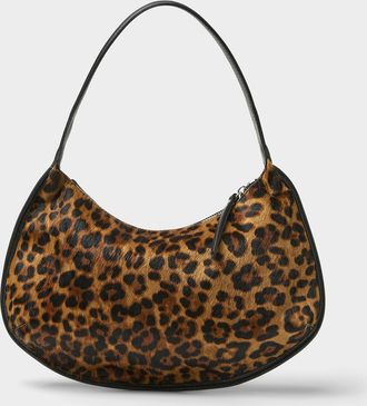 Simons Womens Leopard pony hair leather half-moon bag Exclusive collection from Italy
