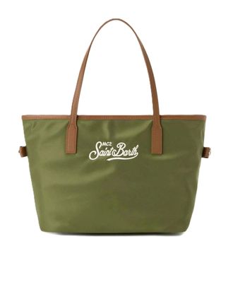 MC2 Saint Barth Olive Green Nylon Tote Bag with Contrasting Leather Handles