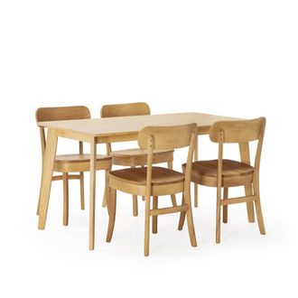 HOMN Juego de mesa 140x80 cm y 4 sillas de comedor color roble