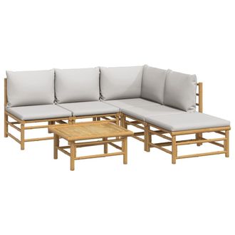 vidaXL Set De Muebles De Jard&iacute;n 6 Piezas Bamb&uacute; Con Cojines Gris Claro Vidaxl