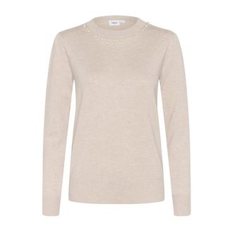 Saint Tropez Grijze Morgen Melange Pullover met kraalversierde ronde hals - Dames - Truien - Grijs - Maat: 2XL Viscose