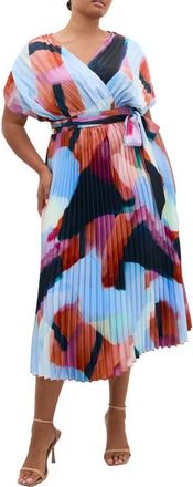 City Chic Hailey Abstract Print Midi Dress in Aspect at Nordstrom, Size Xxl