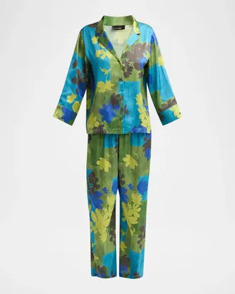 Natori Coromandel Floral-Print Cropped Pajama Set