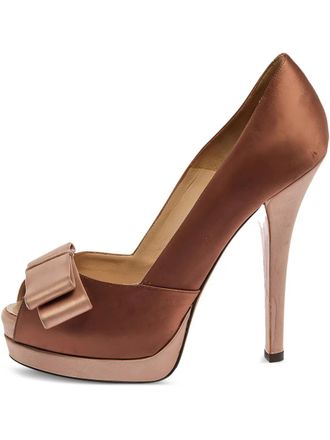 Fendi 145mm satin Bow heeled pumps - women - Leather/Satin/Leather - 39 - Brown