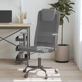 vidaXL Silla De Oficina Altura Ajustable Tela Malla Y Cuero Pe Gris Vidaxl