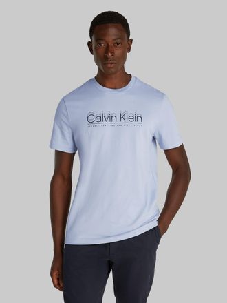 Calvin Klein T-Shirt CALVIN KLEIN CP-DOUBLE LOGO T-SHIRT, Herren, Gr. L, blau (zen blau), Single Jersey, Obermaterial: 100% Baumwolle, unifarben, normal h&uuml;ftlang, 
