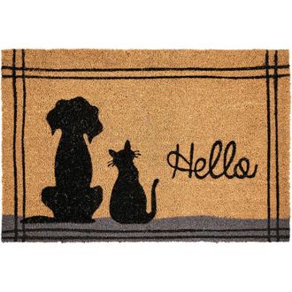 Beliani Felpudo De Fibra De Coco Antideslizante 60 X 90 Cm Con Dorso De Pvc Motivo De Perro Y Gato Natural Maragang