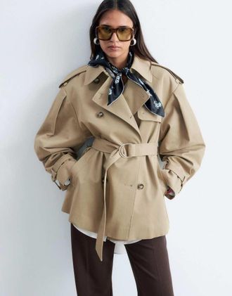 & Other Stories trench corto in cotone con cintura beige-Neutro