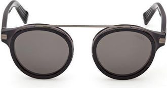 Ermenegildo Zegna 48mm Small Geometric Sunglasses in Transparent Grey /Ruthenium at Nordstrom