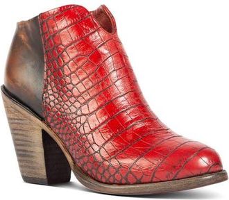 Freebird by Steven Detroit Croc Embossed Leather Bootie in Red Croco at Nordstrom, Size 10