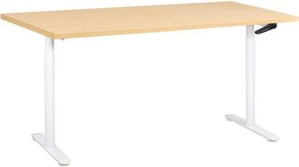 Beliani Escritorio De Altura Regulable Manual Oficina Moderna Patas Redondas 160 X 72 Cm Tablero Marr&oacute;n Claro Base De Acero Blanca Destinas