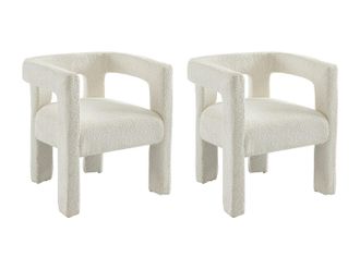 Vente-Unique Conjunto de 2 sillas con reposabrazos de tela boucl&eacute; y metal - Blanco - SOFANA de Pascal MORABITO