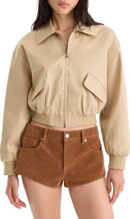 Good American The Twill Cropped Bomber Jacket in Dune Mist at Nordstrom, Size X-Small