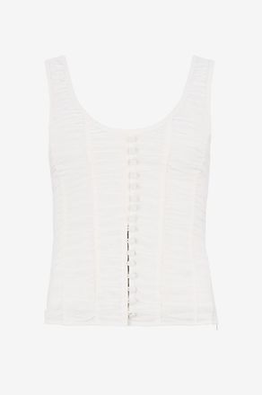 Reformation Gerafftes &auml;rmelloses Voile-Top Archer White