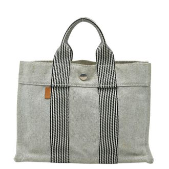 Herm&egrave;s Black White Toile H Handbag Tote Bag (Pre-Owned)