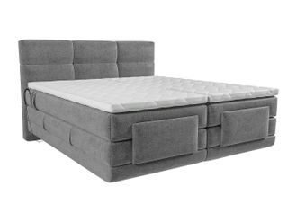 Vente-Unique Conjunto Boxspring cabecero capiton&eacute; + somieres relajaci&oacute;n el&eacute;ctrico + colch&oacute;n + sobrecolch&oacute;n 2 x 80 x 200 gris claro - LODI de PALACIO