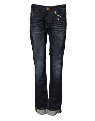 Acht Womens Distressed Denim Jeans - Dark Blue Cotton - Size 30 (Waist)