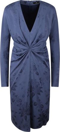 Etro Bloem Jacquard Midi Jurk met Gedrapeerd Detail - Dames - Casual kleedjes - Blauw - M - Kleedjes