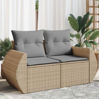 vidaXL Vidaxl - Sof&aacute; De Jard&iacute;n Con Cojines De 2 Plazas Rat&aacute;n Sint&eacute;tico Beige