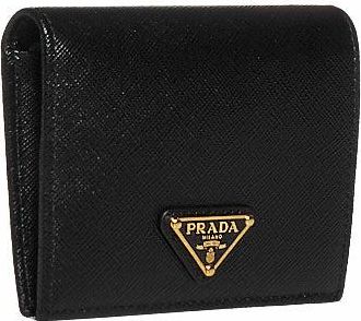 Prada Womens Small Wallet Saffiano Leather Black & Purses