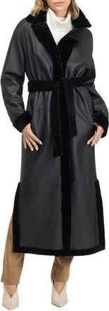 Gorski Reversible Textured Genuine Shearling Coat with Side Slits, Belt in Black/black at Nordstrom, Size X-Small