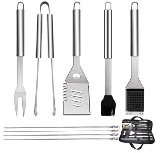 OEM Este Juego De Utensilios Para Barbacoa De 9 Piezas Est&aacute; Fabricado En Acero Inoxidable E Incluye Una Bolsa De Almacenamiento, Una Esp&aacute;tula, Unas Pinzas