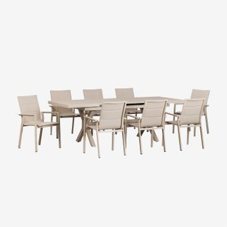 Sklum Set De Mesa Extensible Rectangular 180-240x90 Cm Y 8 Sillas De Jard&iacute;n Apilables Con Reposabrazos En Aluminio Karena Sklum