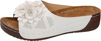 Generic Casual Sandals For Women Thick Soled Flower Fashion Casual Women Shoes Solid Color Open Toe Hollow Slippers Soft Breathable Outdoor Wedges Shoes (Whit