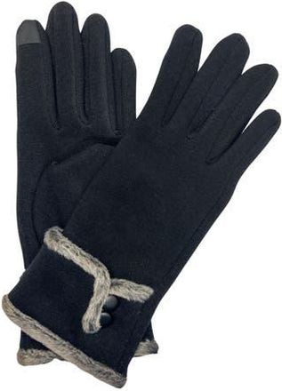 MARCUS ADLER Faux Fur Trim Fleece Touchscreen Gloves in Black at Nordstrom Rack