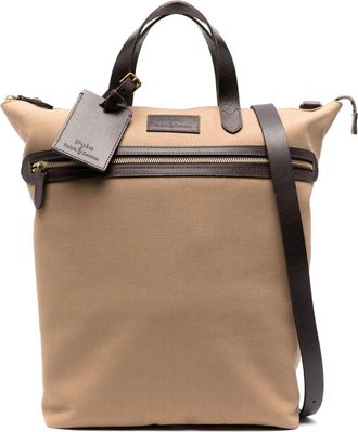 Polo Ralph Lauren logo-patch tote bag - men - Calf Leather/Fabric - One Size - Brown