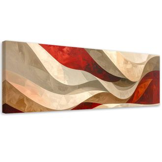 Feeby Cuadro En Lienzo, Olas Abstractas En Tonos Rojo Y Beige, 120x40