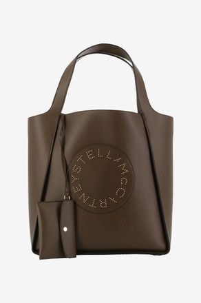 Stella McCartney Shopper aus veganem genarbtem Leder mit Nieten STELLA Logo